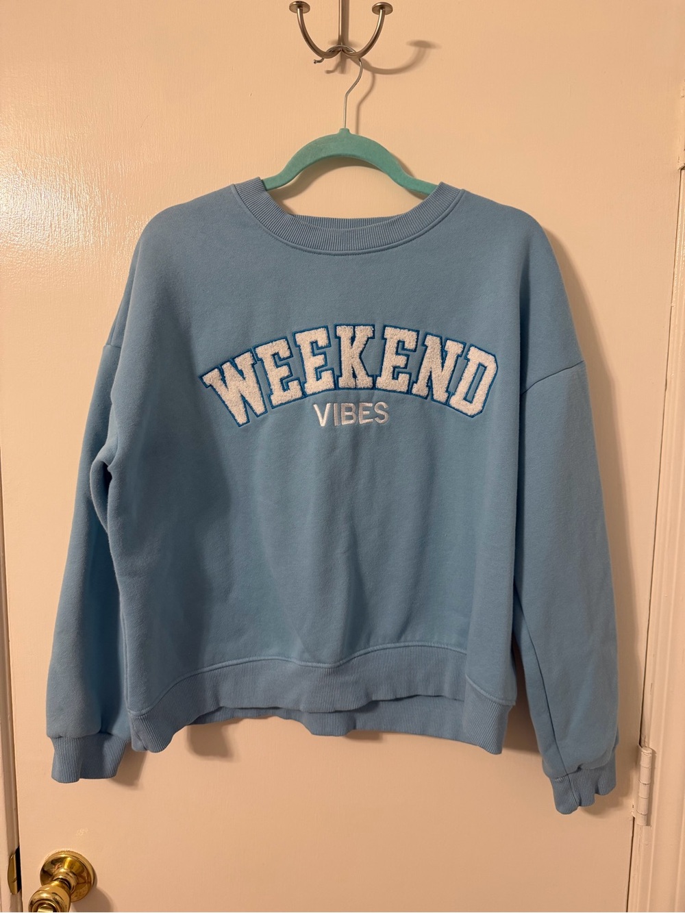 Kirklands Light Blue "Weekend Vibes" Crewneck Sweatshirt